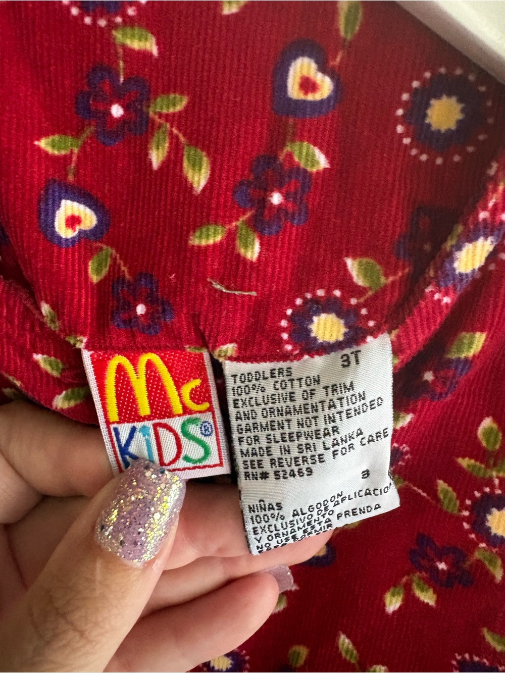 VINTAGE 100% COTTON MCKIDS 3T ✨ toddler floral corduroy dress sleeveless red EUC - Picture 3 of 3